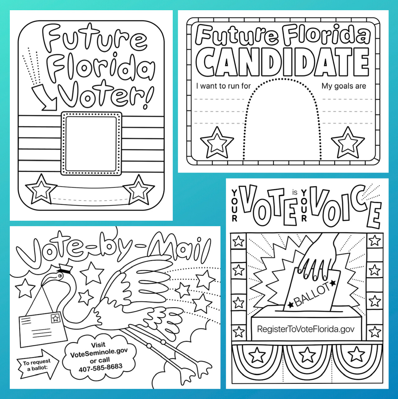 Election Coloring Pages Four nonpartisan coloring pages for the 2024 election in Florida