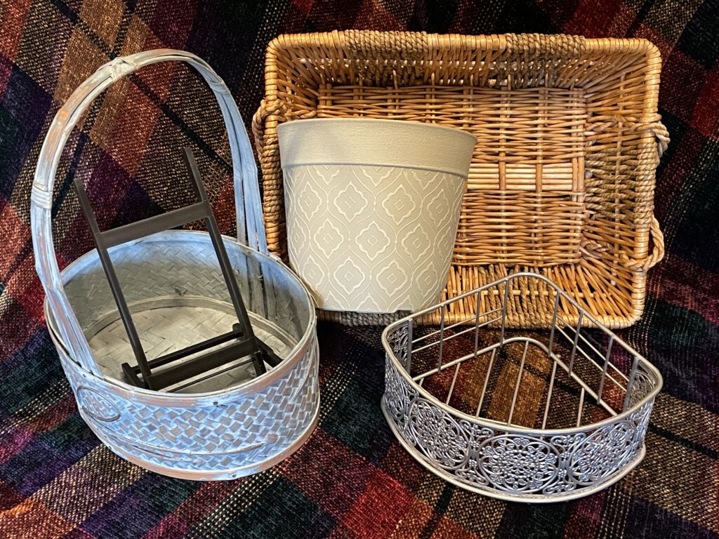 Baskets and other containers plus a display easel