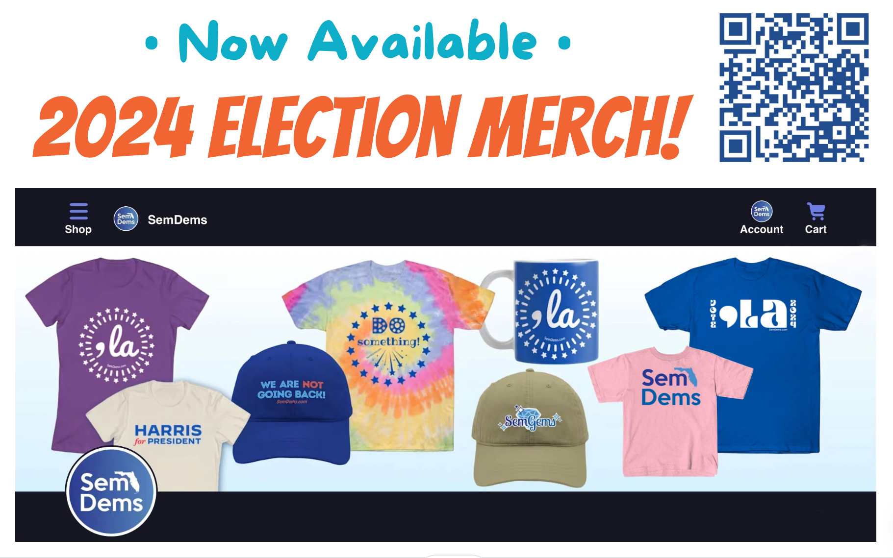 2024 election T-Shirts, hats, mugs, and other merch from the SemDems