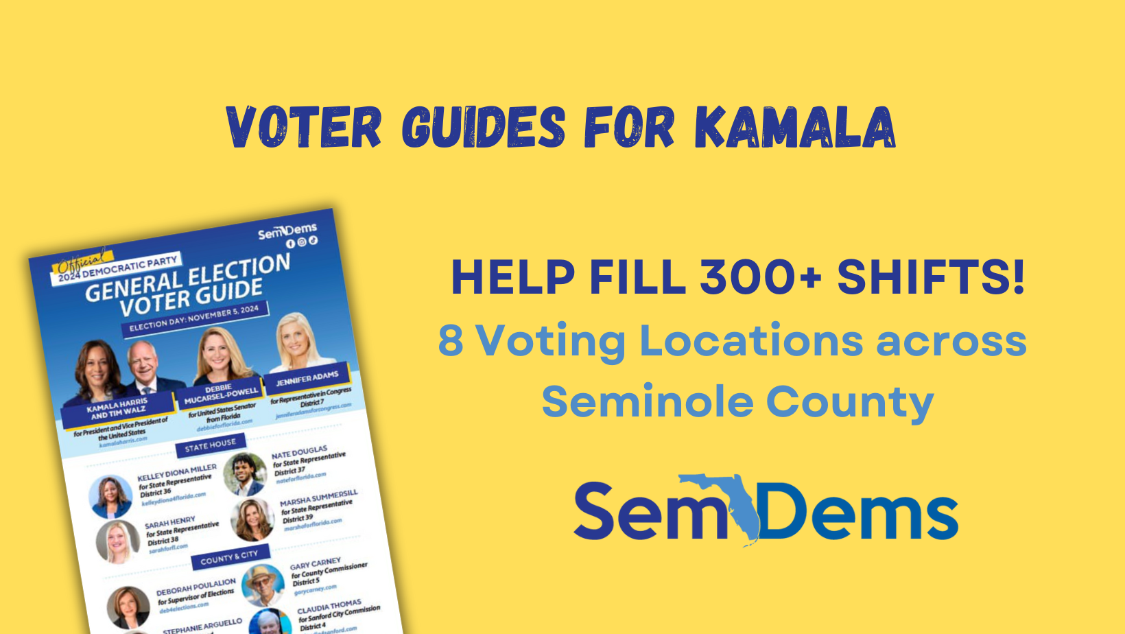 Voter Guide Recruiting Plea Voter Guide for Kamala flyer on yellow background