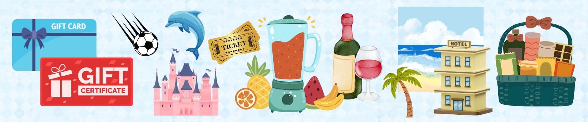 Tickets, wine, gift cards, and other items suitable for donating to a silent auction