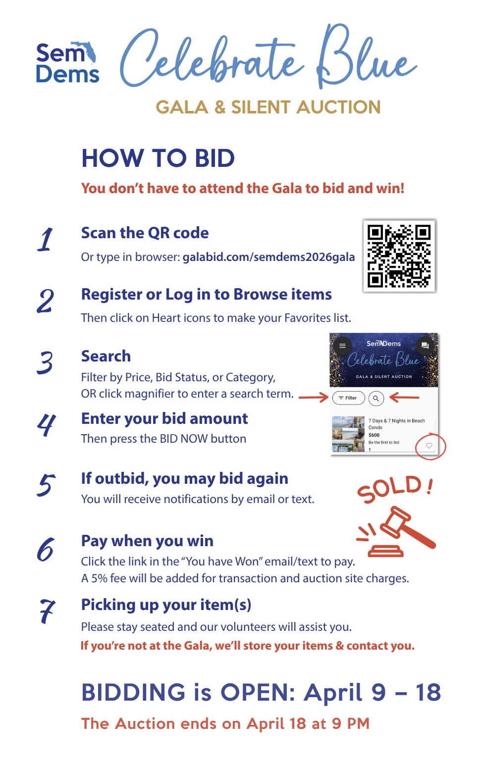Flyer for SemDems 2026 Silent Auction